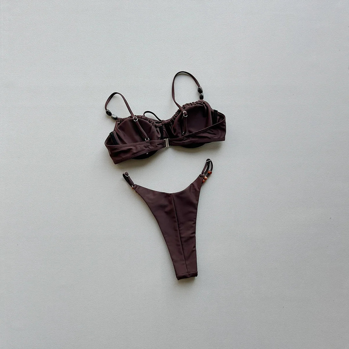 2026 New Sexy Underwire Padded Swimsuit Lace-up Micro Bikini Set Beachwear Female Push Up Low Waist Biquini Bead Decor Swimwear