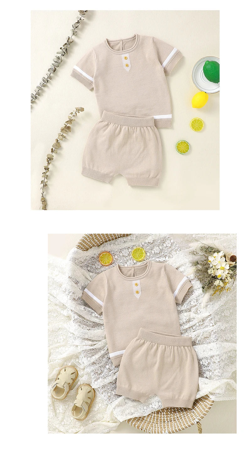 Baby Clothes Set Knitted Cotton Infant Tops +Pants Breathable Comfortable Newborn Boy Girl Pullover +Shorts Summer Fashion Solid