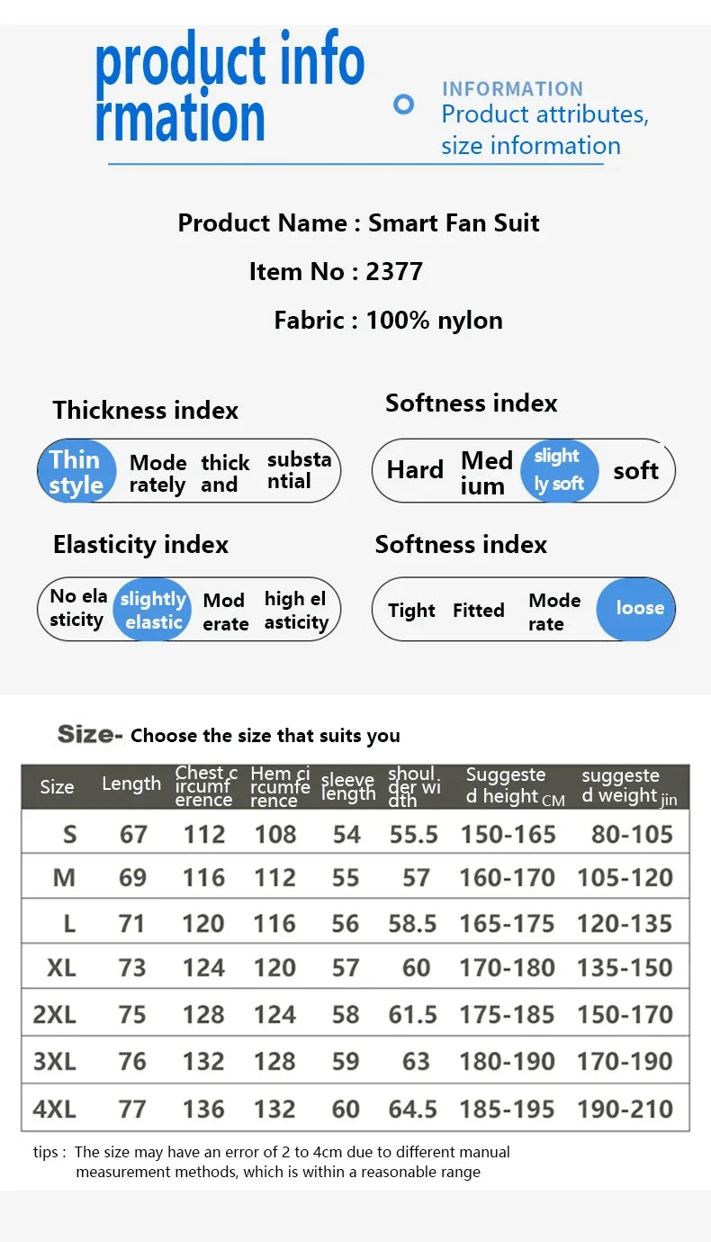 Men Women Smart Air Conditioning Cooling Jacket with Fans Intelligent Heat Dissipation UV Protection Outdoor Work Clothes Summer