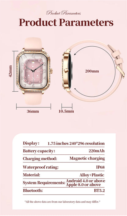 2026 Fashion Women Smart Watch Bluetooth Call Custom Watch Face Fitness Tracker IP68 Waterproof Smartwatch Woman for Android IOS