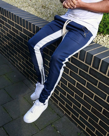 Mens Training Pants Plaid GYM Track Sweatpants Grey Joggers Breathable Stripe Fitness Male Running Sport Trousers Zipper Pockets