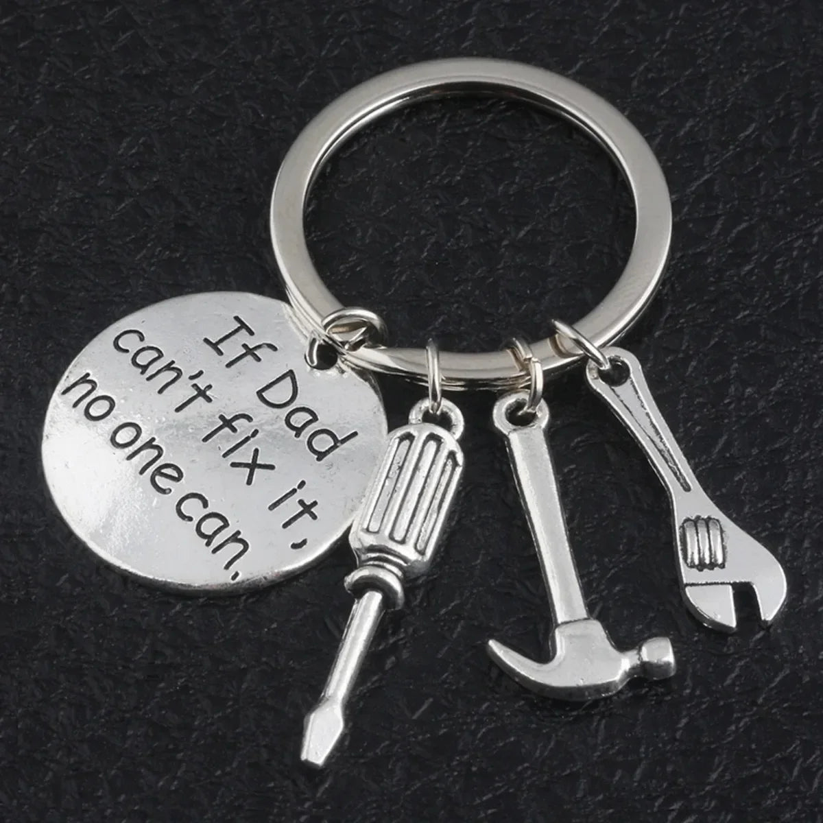 Hand Tools Themed Keychain 'If Dad Can't Fix It No One Can' Pendant Fathers Day Gift for Men Jewelry