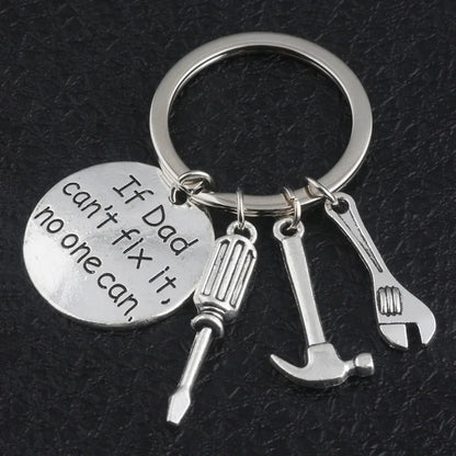 Hand Tools Themed Keychain 'If Dad Can't Fix It No One Can' Pendant Fathers Day Gift for Men Jewelry