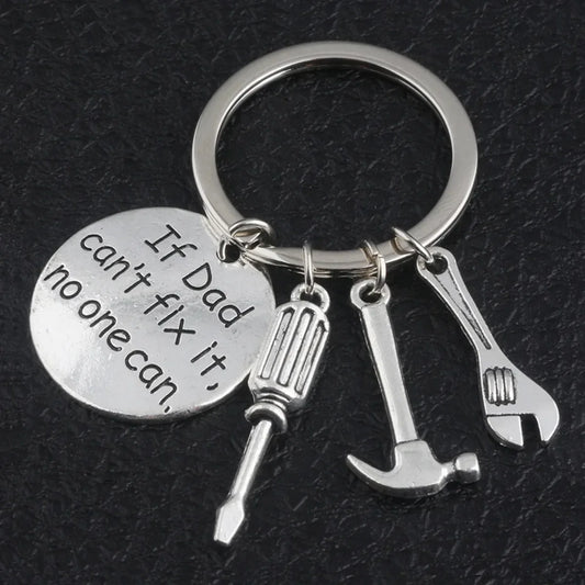 Hand Tools Themed Keychain 'If Dad Can't Fix It No One Can' Pendant Fathers Day Gift for Men Jewelry