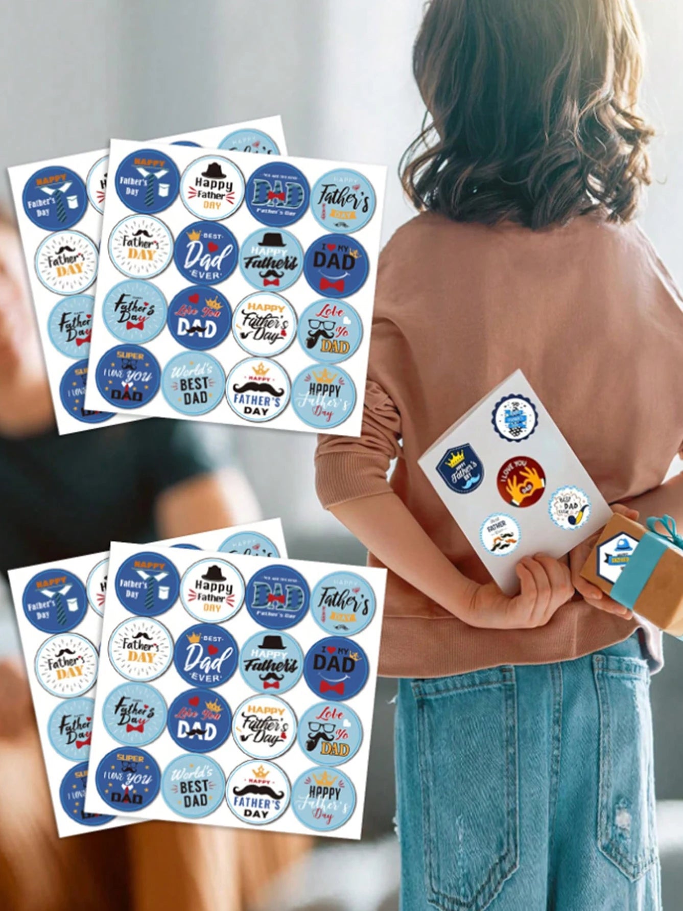 32/64/80Pcs Fathers Day Stickers Fathers Day Decorate Labels Card Envelope Seals Party Favor Gift Box ,Cookies Wrapping Decor