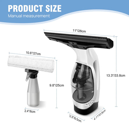 Cordless Window Vac, Rechargeable Window Vacuum Cleaner with Squeegee Head, 150ml Water Tank, Lightweight, 30 Minutes Use On One