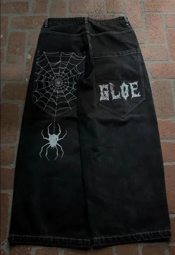 Gothic Halloween Scythe Grim Reaper Hip Hop Streetwear Jeans Men Women Retro Punk Print Traight Wide-leg Black Baggy Denim Pants