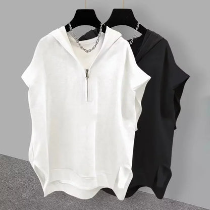 Summer Zipper Hooded Sleeveless T-shirt Men's Korean Fashion Tank Tops 2026 New Y2K Streetwear Casual Vests Hip Hop Tee Shirts
