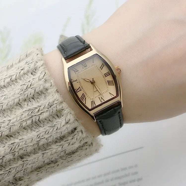 Watch for Women Small Ladies Wristwatches Brown Retro Vintage Leather Bracelet Watch Black Quartz Wristwatches Reloj Mujer