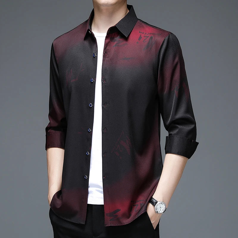 New Men's Casual and Fashionable Long Sleeved Shirt with Printed Anti Wrinkle Business Shirt