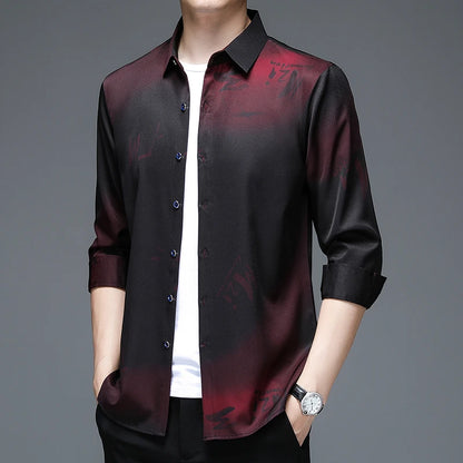 New Men's Casual and Fashionable Long Sleeved Shirt with Printed Anti Wrinkle Business Shirt