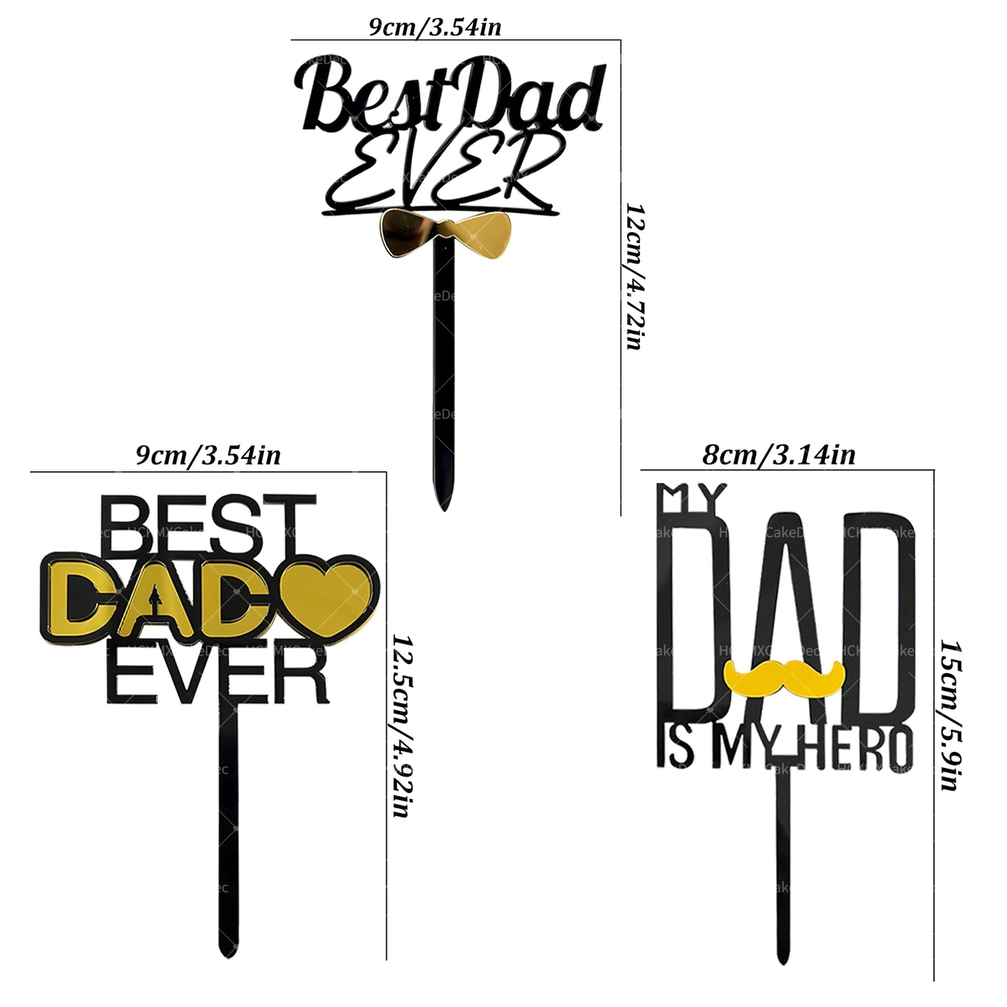 3pcs Acrylic Best Dad Ever Happy Father's Day Cake Toppers for Celebration Father's Day Dad's Birthday Party DIY Cake Decoration