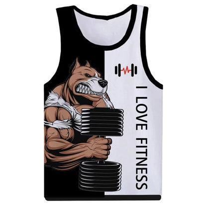 I Love Fitness Tank Tops Animal Letter 3D Print Men's Streetwear Hip Hop Oversized Gym Vest Harajuku Sleeveless Top Man Clothing
