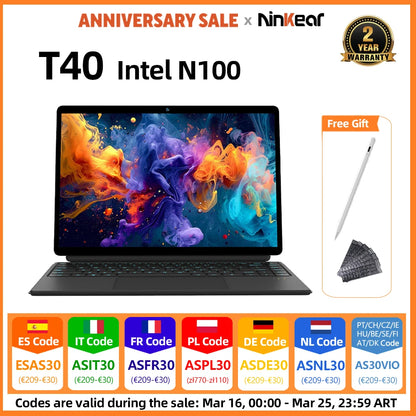Ninkear T40 Laptop Touchscreen 2 in 1 Tablet Intel N100 14 Inch Fhd 16Gb Ddr5+512Gb Ssd Wifi 6 Rgb Backlit Keyboard with Stylus