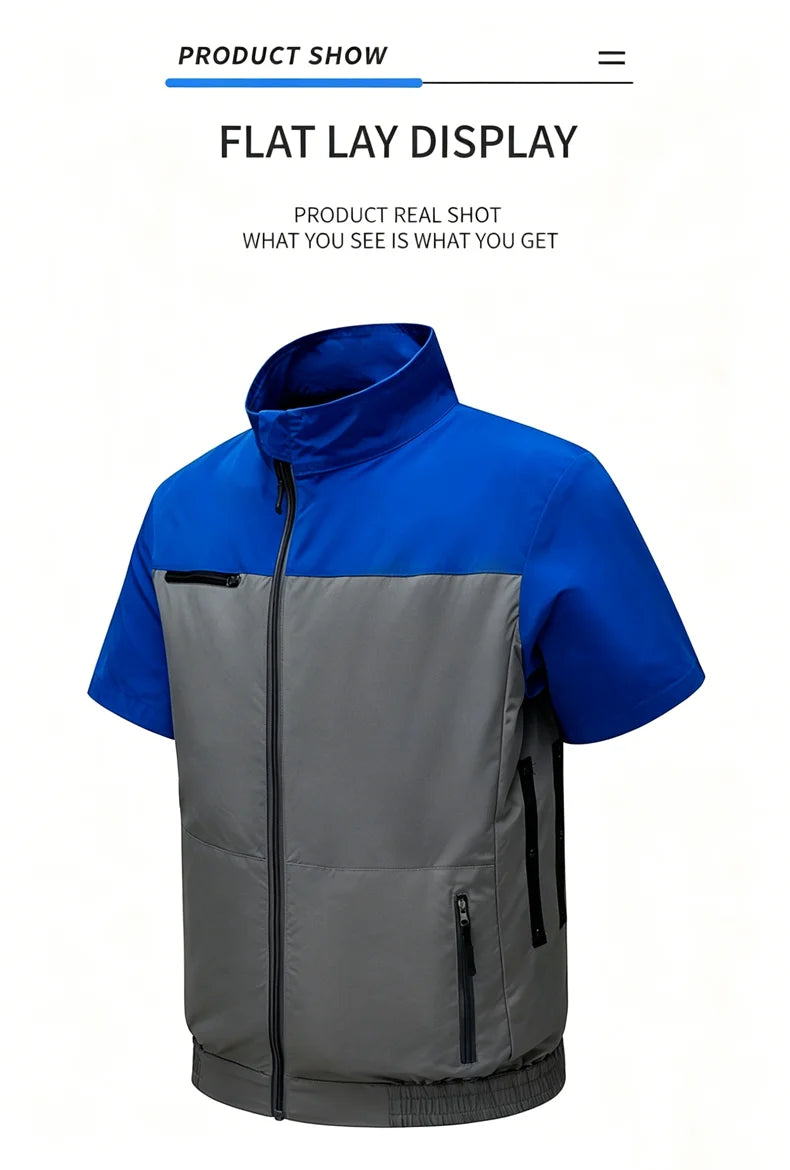 New men's smart cooling workwear with built-in fans, 360° circulating airflow, lightweight and breathable, suitable for hiking,