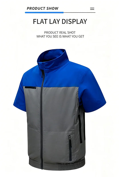 New men's smart cooling workwear with built-in fans, 360° circulating airflow, lightweight and breathable, suitable for hiking,