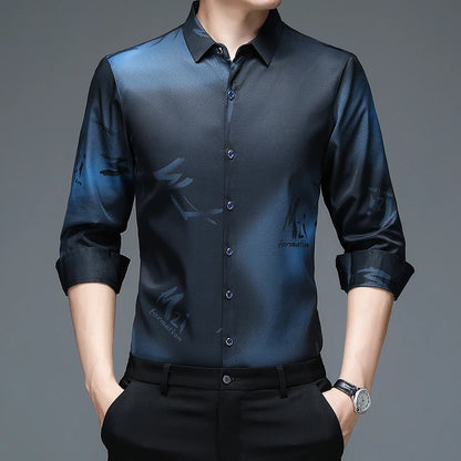 New Men's Casual and Fashionable Long Sleeved Shirt with Printed Anti Wrinkle Business Shirt