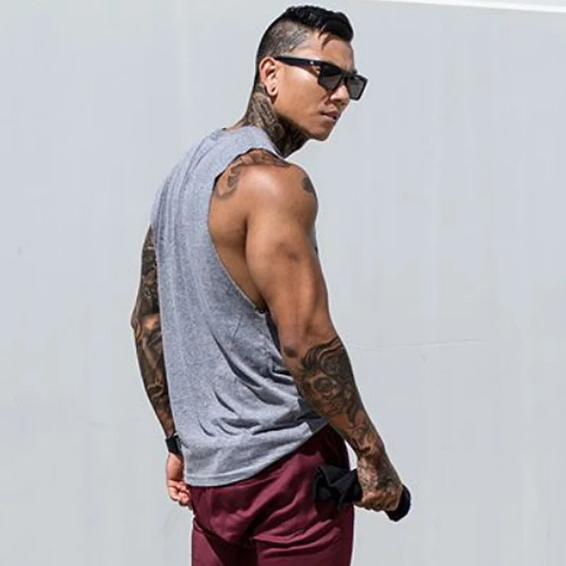Men's Summer Fitness Tank Top Gym Workout Running Sleeveless Vest Bodybuilding Singlet Muscle Cotton Shirt Man Sports Casual Top