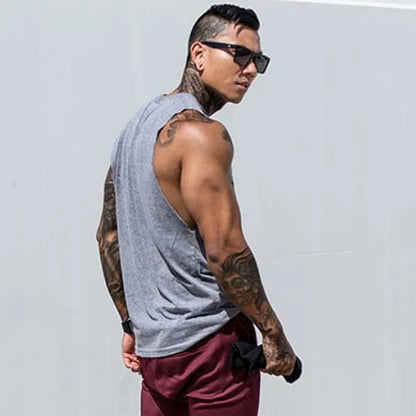 Men's Summer Fitness Tank Top Gym Workout Running Sleeveless Vest Bodybuilding Singlet Muscle Cotton Shirt Man Sports Casual Top