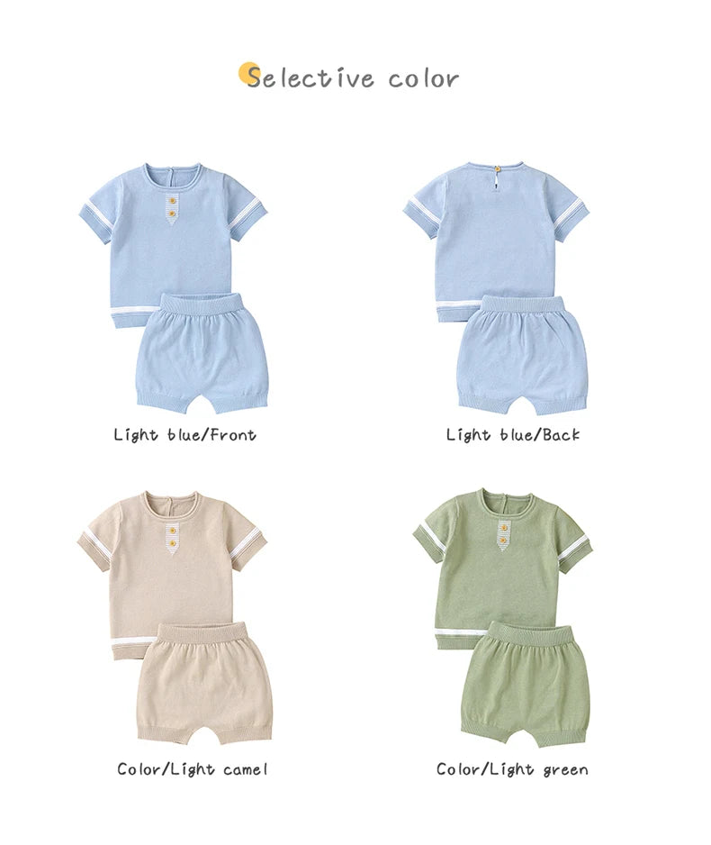 Baby Clothes Set Knitted Cotton Infant Tops +Pants Breathable Comfortable Newborn Boy Girl Pullover +Shorts Summer Fashion Solid