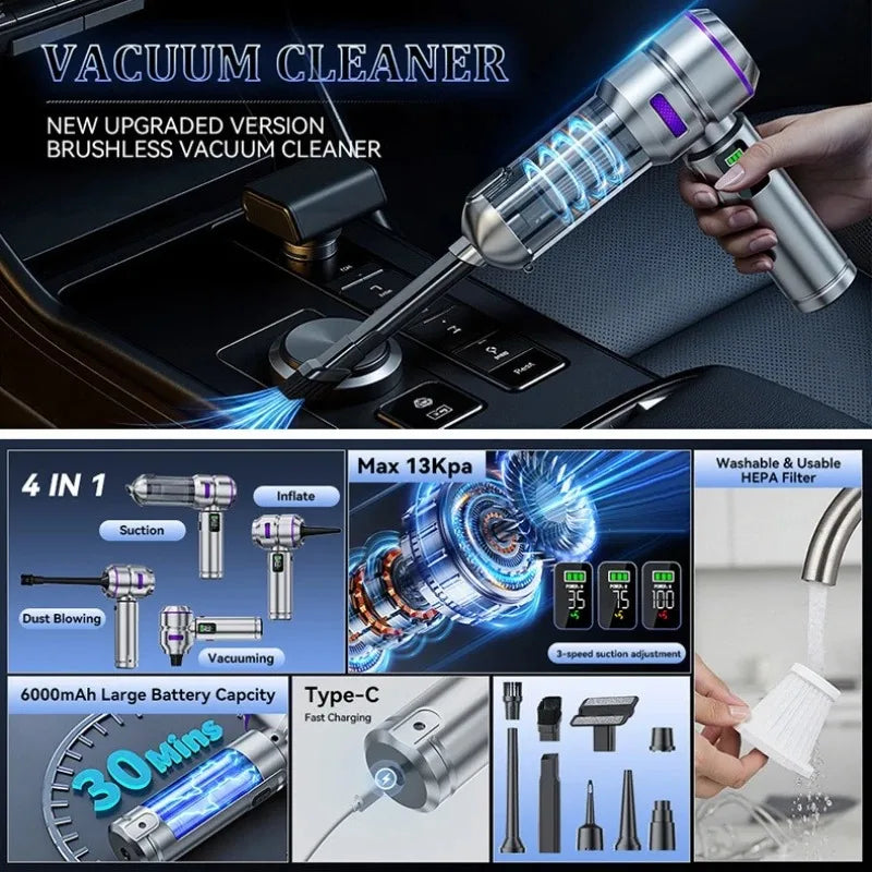 Vacuum Cleaner High Power Portable Handheld Wireless Brushless Motor Clean Machine Powerful Dust Blower Inflator Vacuum Cleaner