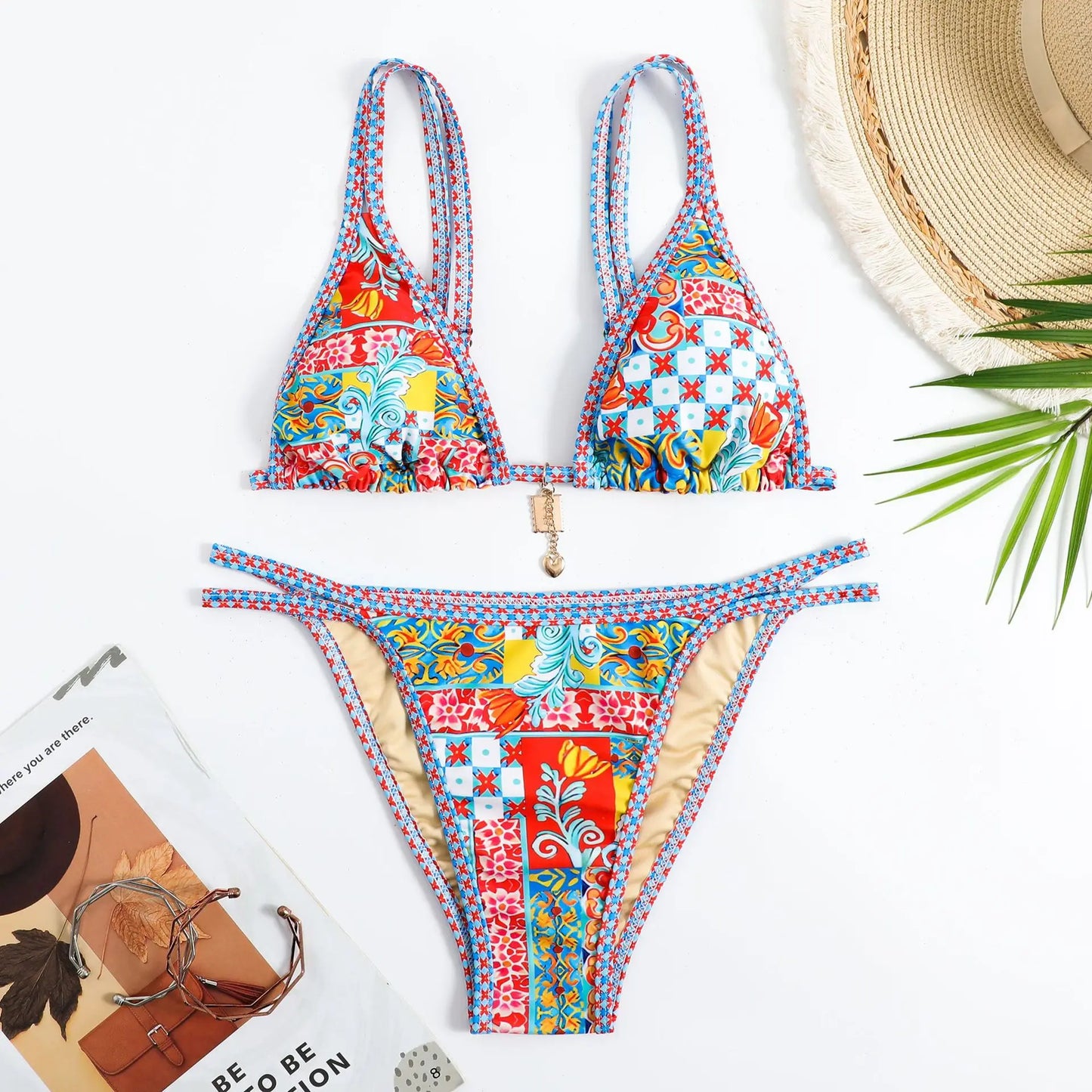 Swimming Suit for Women Bikini 2025 Sexy Boho Style Geometric Ethnic Print Swimsuit Beach Bathing Suit Thong Micro Swimwear