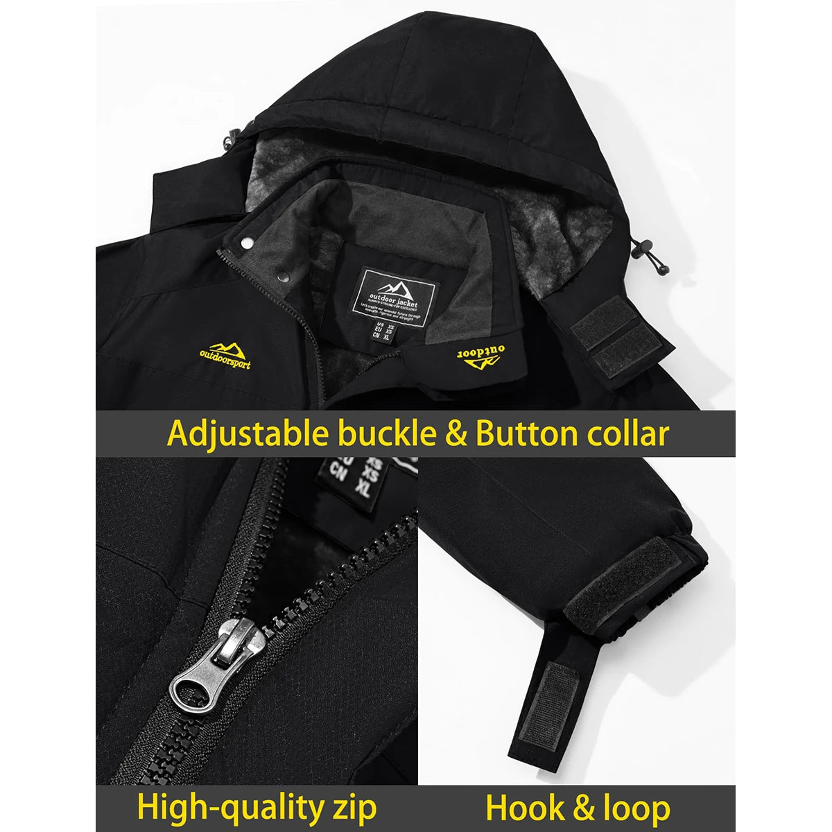 TACVASEN Men's Waterproof Ski Jacket Fleece Lining Warmth Parka Winter Snow Working Outdoors Hooded Coat Rain Shell Windbreaker