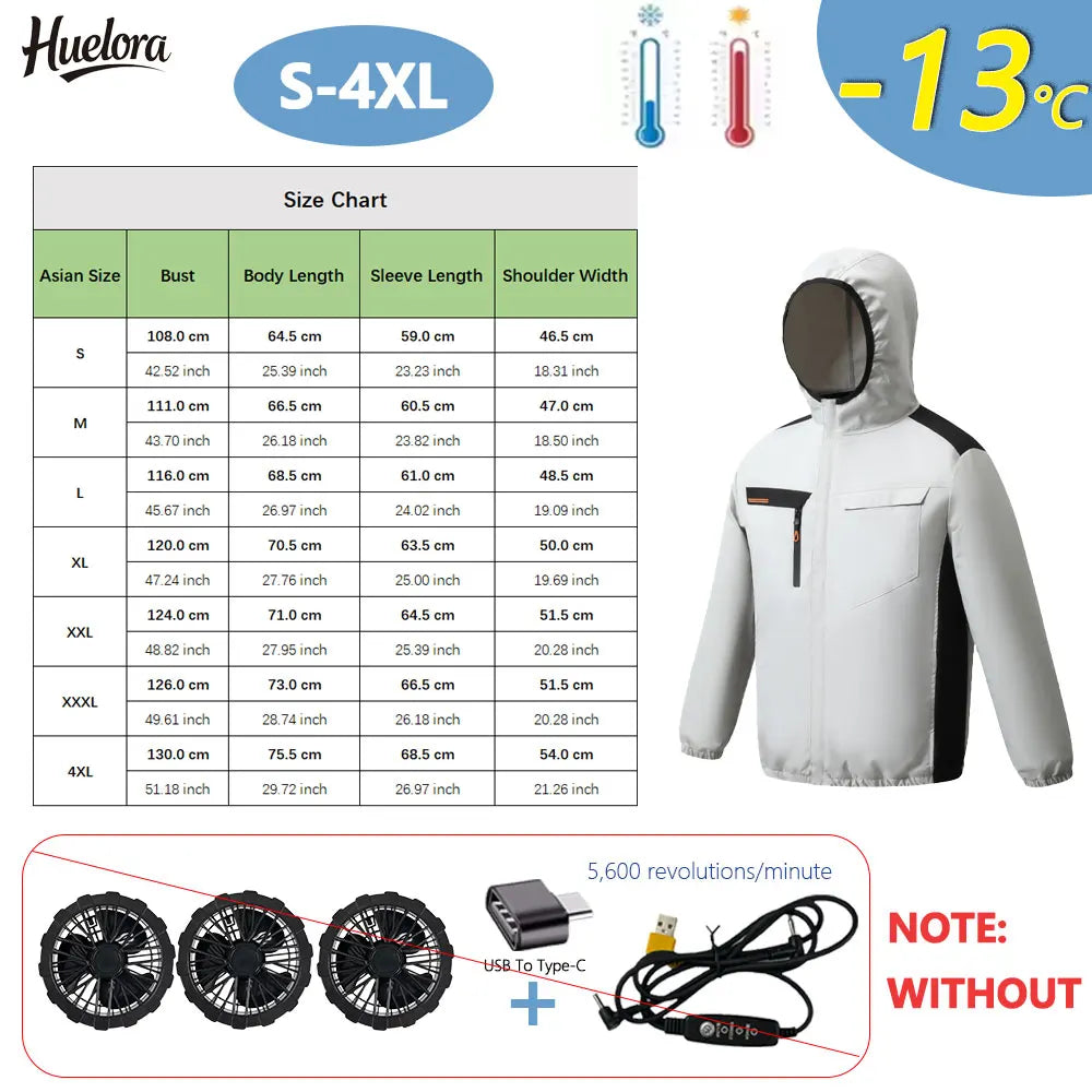 Summer Cooling Jacket Men Hooded Fan Jacket Heat Resistant Fan Air Conditioner Clothes Breathable Outdoor Fishing Fan Workwear