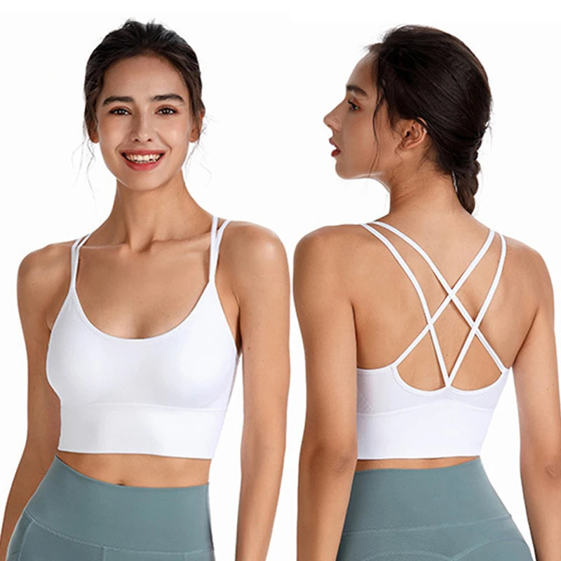 Strappy Cross Back Padded Sports Bra