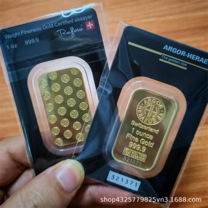 Gold Bar Replica 1oz 31g Brass Gold Plated With Serial Number Collectible Piece Home Display Desk Decor Gift For Collectors