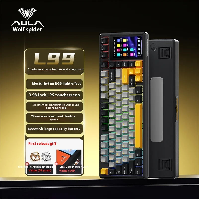 New AULA L99 Wireless 3-mode Keyboard Screen Display Gaming Mechanical Keyboard Touch Office Gaming PC Gaming Dedicated Keyboard