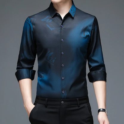 New Men's Casual and Fashionable Long Sleeved Shirt with Printed Anti Wrinkle Business Shirt