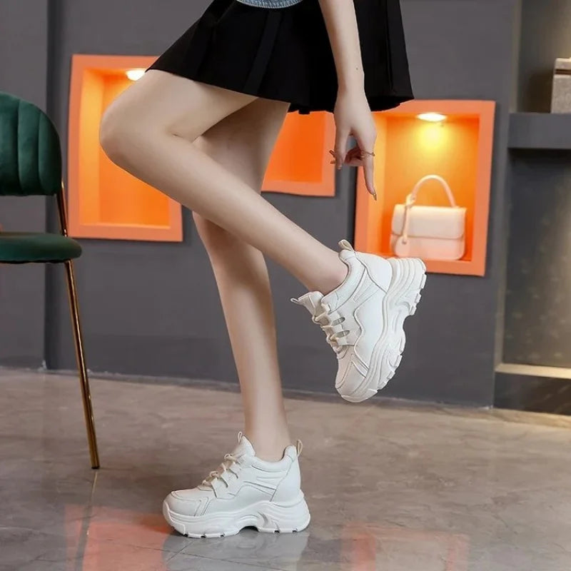 Women's Walking Sneakers, Lightweight Non-Slip High-Top Platform Chunky Sneakers, Elevator Shoes for Daily Wear & Fitness