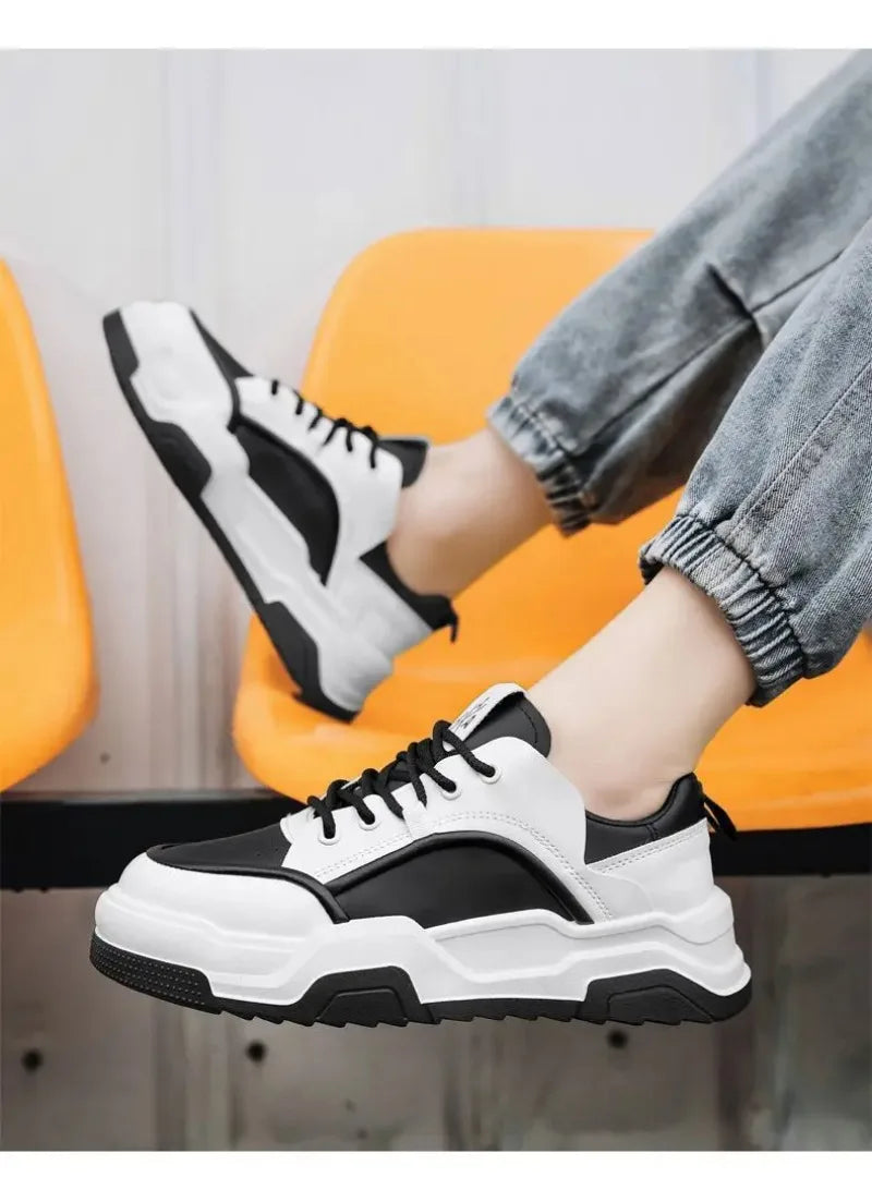 Sneakers for Men High Quality Leather Casual Shoes Thick-soled Vulcanized Shoes Lace Up Platform Tennis Shoes Chaussure Hommes