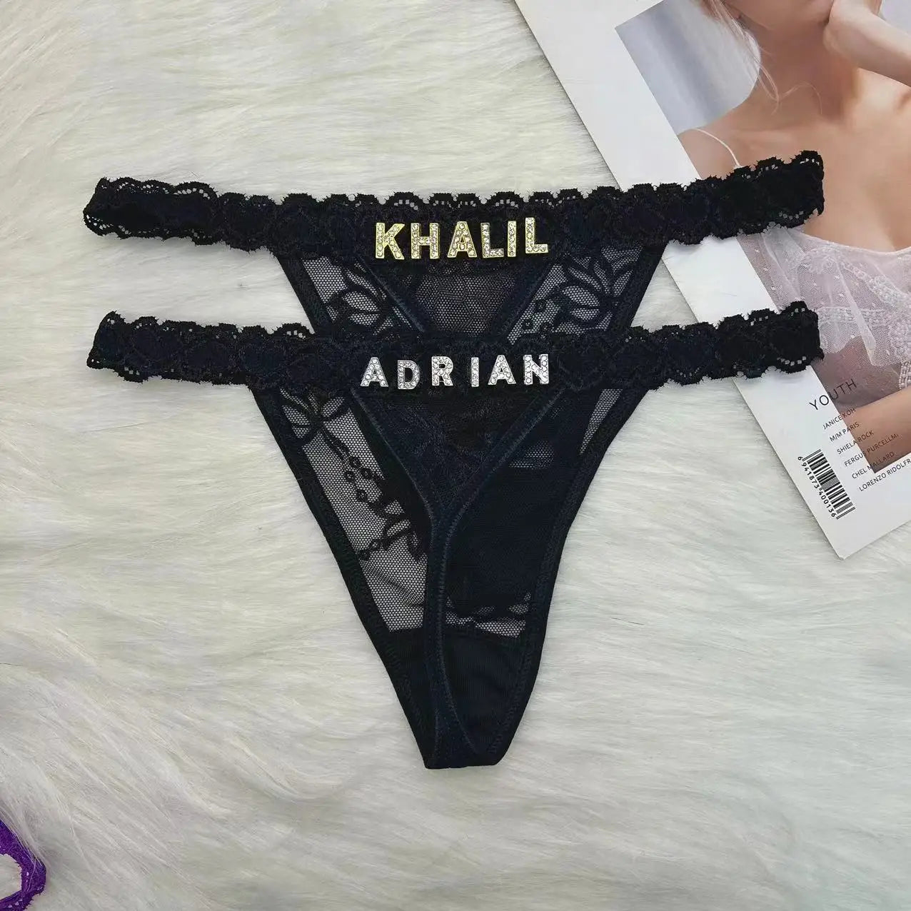 Custom Thong Panties with Name DIY Letter Waist Chain Body Jewelry Women Sexy Lace Bikini G-String Girl Christmas Cheeky Gift