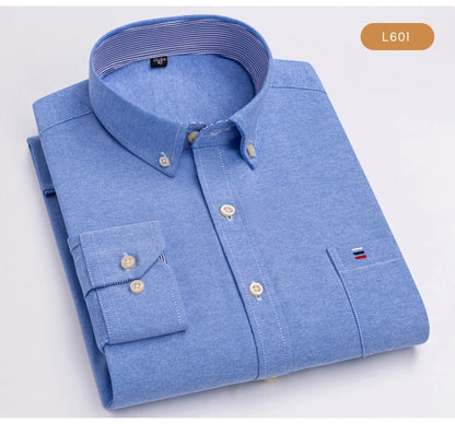 Men's Oxford Long Sleeve Shirt 100% Cotton Wrinkle Resistant & Breathable, Solid Plaid Striped Comfort Casual Button-down Shirts
