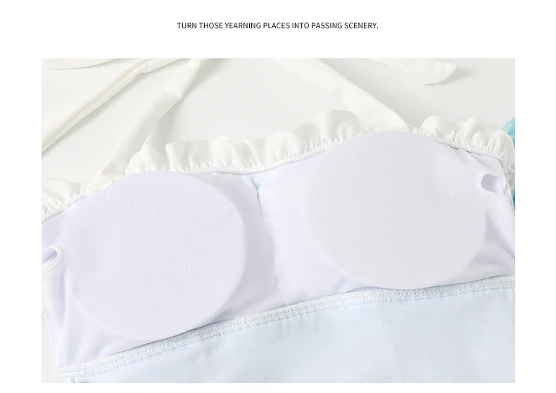 Japanese Lolita Girls Bow Cute Water Blue Swimsuit Hot Spring Bathing Swimwear Japanese Style Women One Peice Swimming Suit