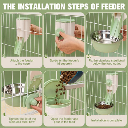 Hanging Automatic Pet Cat Food Feeder with 30oz Bowl and 500ml Water Dispenser Bunny Gravity Feeding Station Waterer Set Feeder