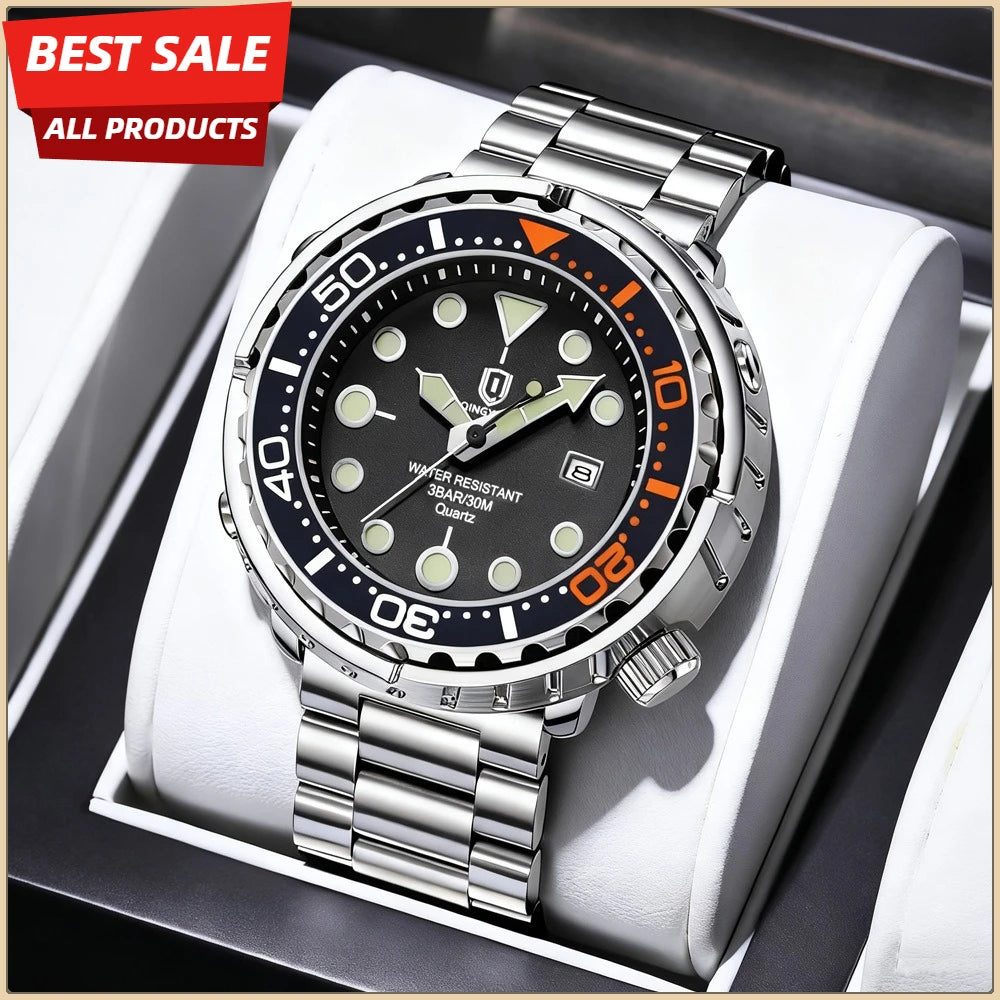 2026 new fashionable men's watch, top brand, waterproof, luminescent, date and clock, sports watch, men's quartz wristwatch