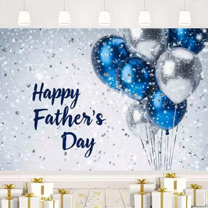 Happy Father's Day Family Party Decoration Background Feliz Día del Padre Golden Blue Balloon Backdrop for Man Tuxedo I Love Dad