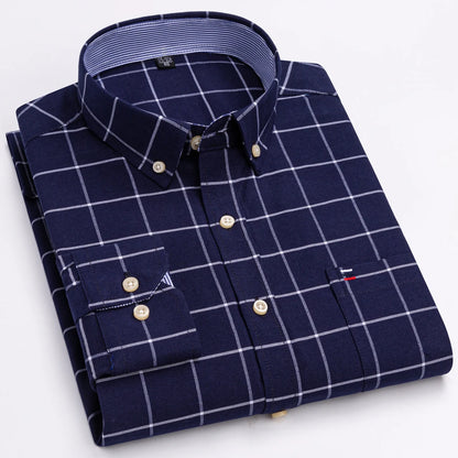 Men's Oxford Long Sleeve Shirt 100% Cotton Wrinkle Resistant & Breathable, Solid Plaid Striped Comfort Casual Button-down Shirts