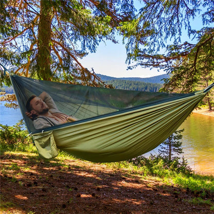 Camping Mosquito Net Hammock, Portable Outdoor Hammock with Mosquito Net, Equipped with 2 Straps and Hooks, Suitable for Travel, Backyard, Beach, and Other Outdoor Activities
