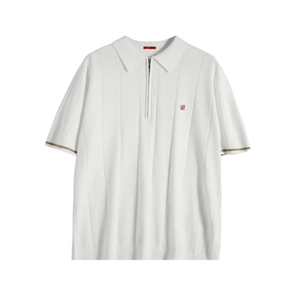 CH Men's Knitted Polo Shirt Half Zipper Lapel Short Sleeve Solid Color Casual Business Summer Breathable Top Tee