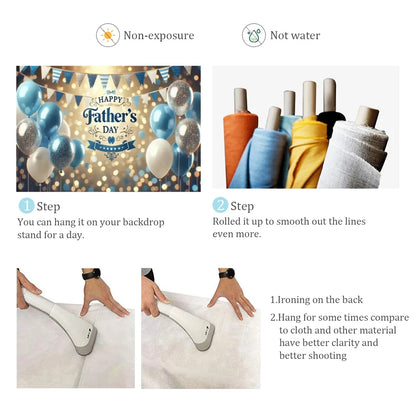 Happy Father's Day Family Party Decoration Background Feliz Día del Padre Golden Blue Balloon Backdrop for Man Tuxedo I Love Dad