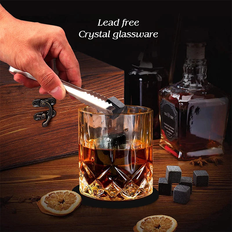 Father'S Day Gift For Men Whiskey Stones Set 8 Pcs Granite Ice Cubes+ 2 Pcs Cups For Whisky In Wooden Bottle Box Present For Dad