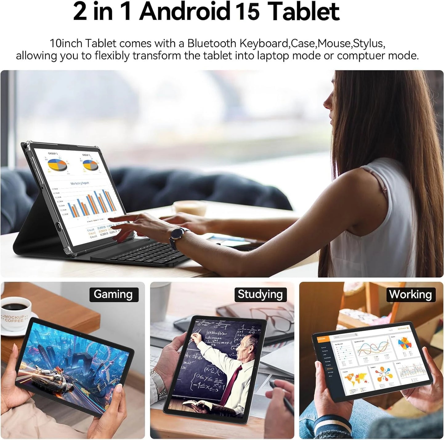 New 10.1 Inch Android 15 Tablet PC 12GB RAM 512GB ROM WiFi Bluetooth 7000mAh Battery HD Touch Screen With Free BT Keyboard CASE