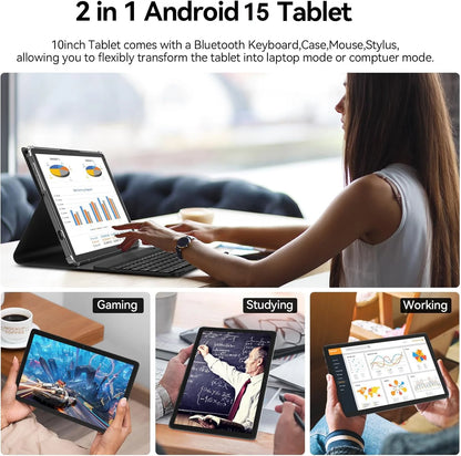 New 10.1 Inch Android 15 Tablet PC 12GB RAM 512GB ROM WiFi Bluetooth 7000mAh Battery HD Touch Screen With Free BT Keyboard CASE
