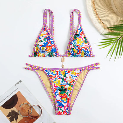 Swimming Suit for Women Bikini 2025 Sexy Boho Style Geometric Ethnic Print Swimsuit Beach Bathing Suit Thong Micro Swimwear
