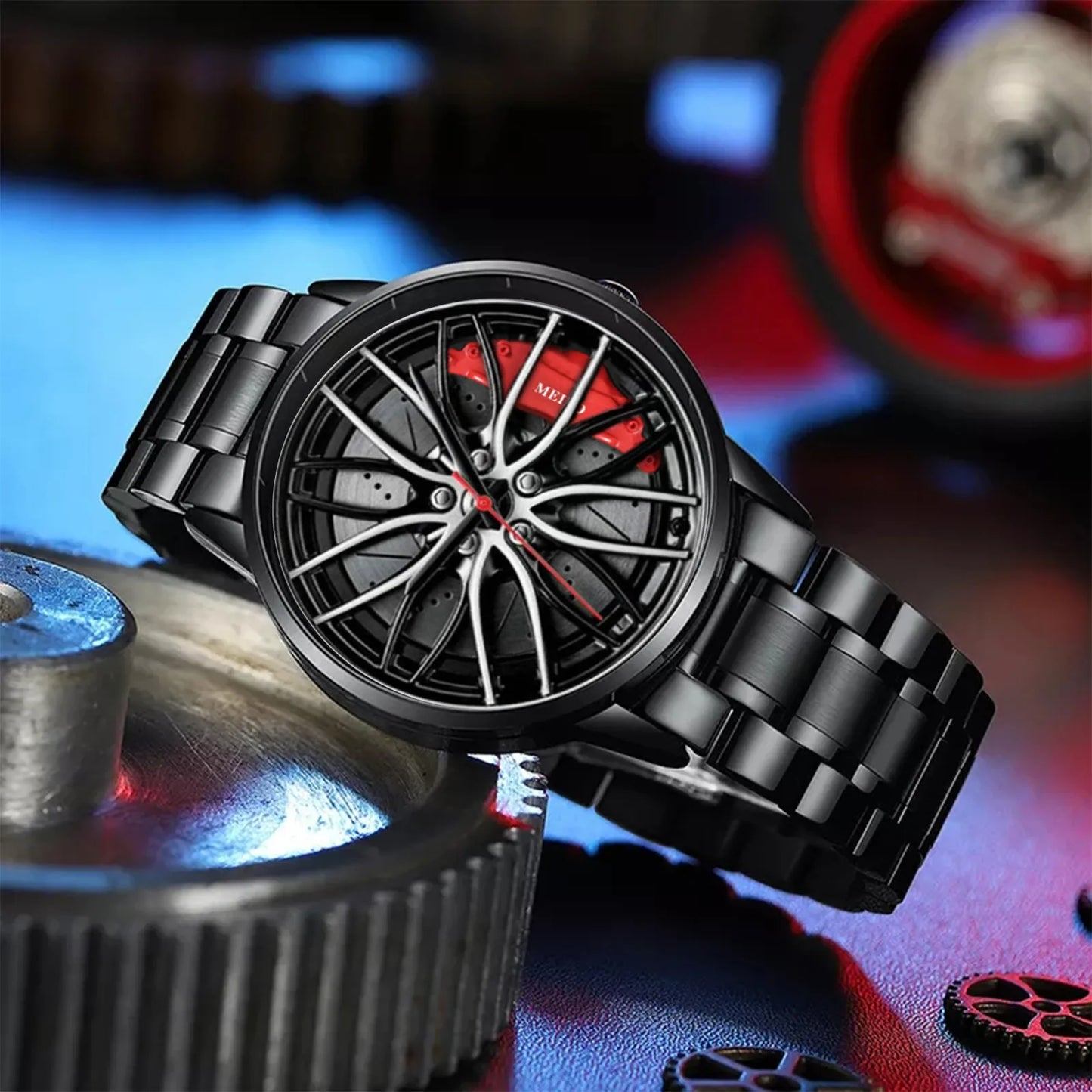 Car Watches For Men Waterproof Stainless Steel Quartz Wrist Watch Sports Men's Watches With Car Wheel Rim Hub Design