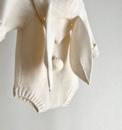 Bunny Ear Hooded Knit Baby Romper